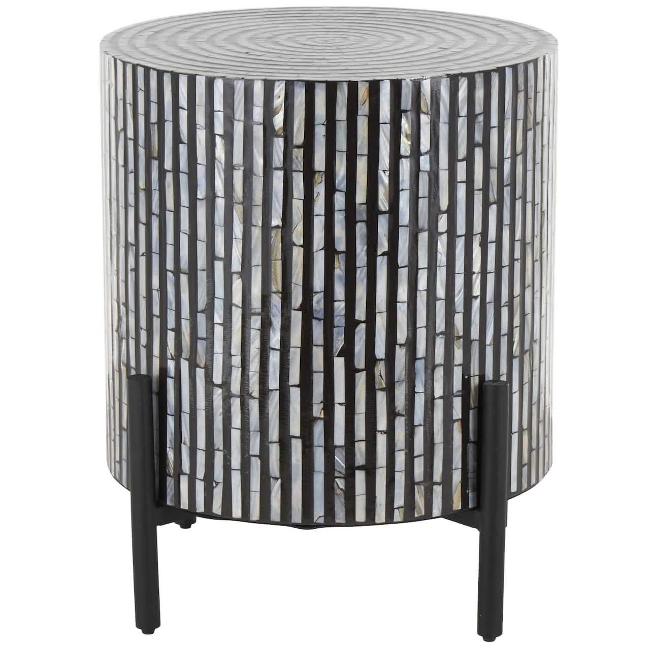 22" Mother of Pearl Shell Accent Table with Black Legs